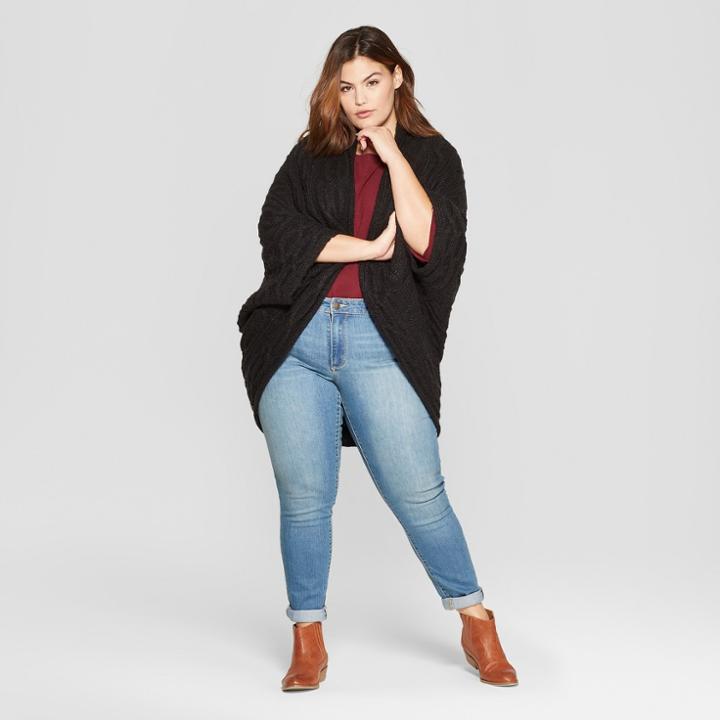 Women's Plus Size Long Sleeve Cocoon Open Layering - Universal Thread Black