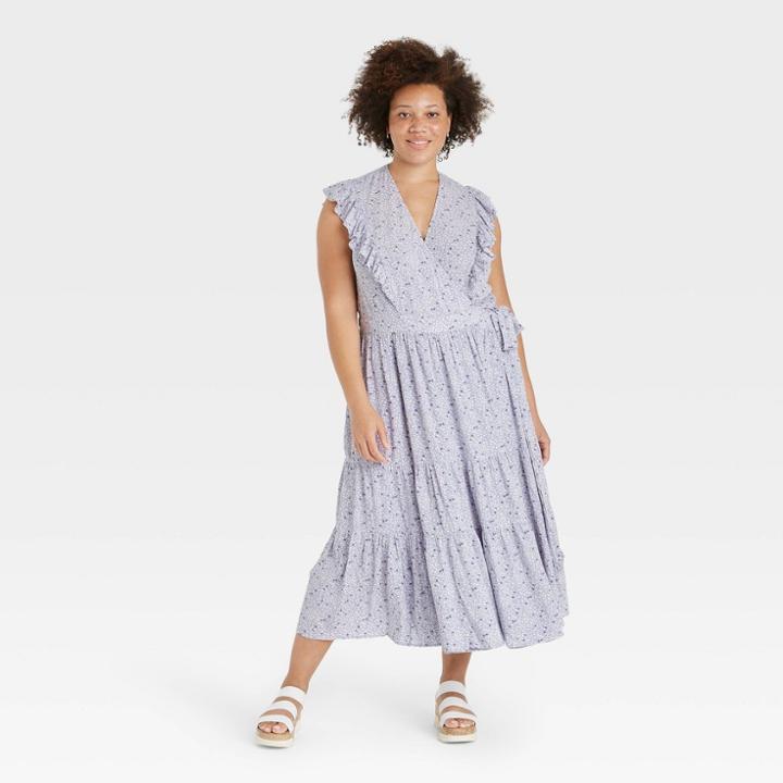 Women's Plus Size Ruffle Sleeveless Wrap Dress- Universal Thread Blue