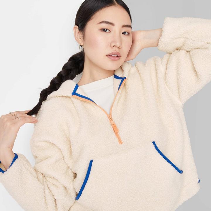 Women's Half-zip Sherpa Anorak Jacket - Wild Fable Cream