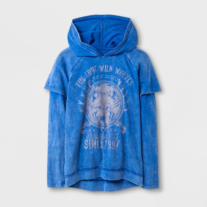 Boys' Long Sleeve Hooded Rocker T-shirt - Art Class Blue