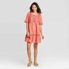 Women's Short Sleeve With Lace Details Shift Dress - Knox Rose Pink