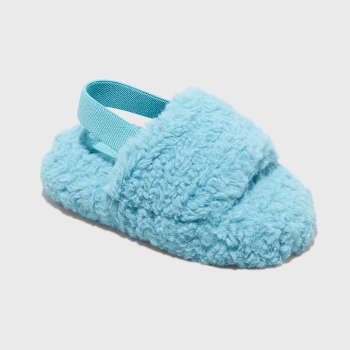 Toddler Avi Single Strap Faux Shearling Slippers - Cat & Jack Aqua Blue