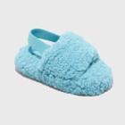 Toddler Avi Single Strap Faux Shearling Slippers - Cat & Jack Aqua Blue