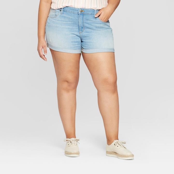 Women's Plus Size Roll Cuff Jean Midi Shorts - Universal Thread Medium Wash