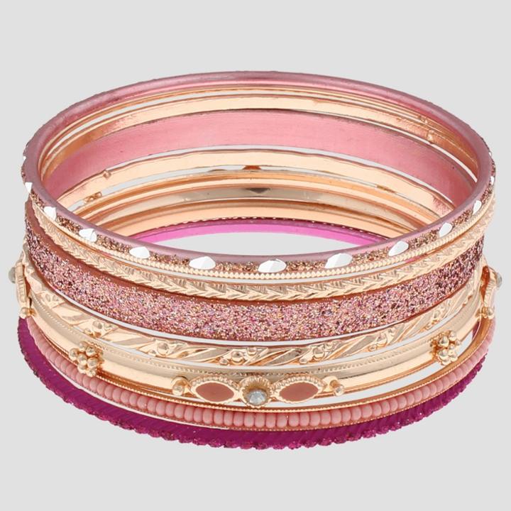 Girls' 9pc Glitter & Textured Metal Bangles Bracelet Set - Cat & Jack Rose Gold