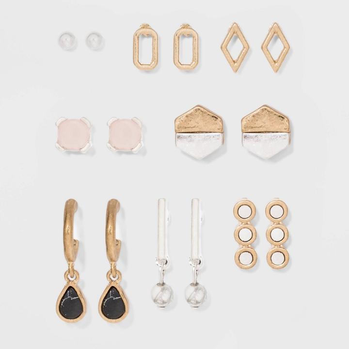 Geo Shape And Semi Precious Stone Multi Earring Set 8ct - Universal Thread , Women's, Size: Small,