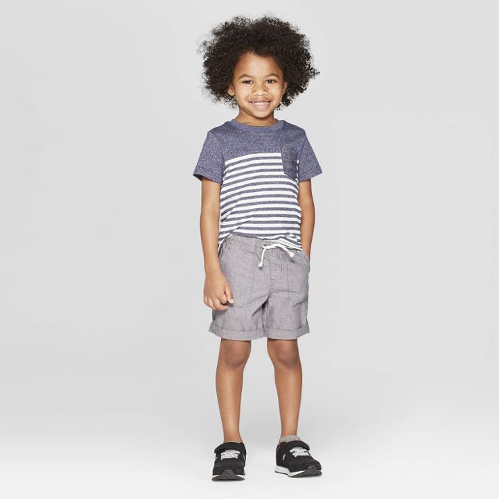 Toddler Boys' Short Sleeve Striped Pocket T-shirt - Cat & Jack Navy