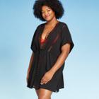 Women's Plus Size Trimmed Tie Front Cover Up - Cover 2 Cover Black 1x, Women's,