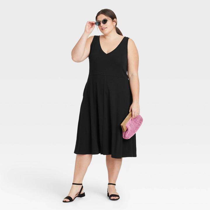 Women's Plus Size Sleeveless Rib Knit Ballet Dress - A New Day Black