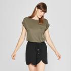 Women's Cuffed Short Sleeve T-shirt - A New Day Olive (green)