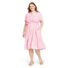 Women's Plus Size Polka Dot Puff Sleeve Shirtdress - Lisa Marie Fernandez For Target Pink/white