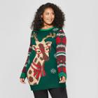 Women's Plus Size Christmas Giraffe Ugly Sweater - 33 Degrees (juniors') Green