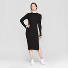 Women's Long Sleeve Ribbed Midi Sweater Dress - Prologue Black