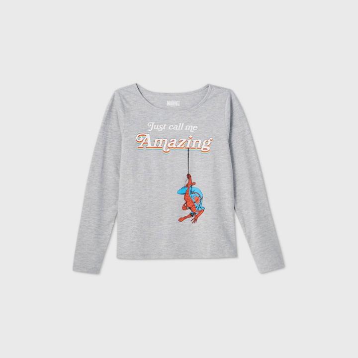 Girls' Marvel Amazing Spider-man Long Sleeve Graphic T-shirt - Gray