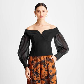 Women's Long Sleeve Off The Shoulder Bustier Blouse - Future Collective With Kahlana Barfield Brown Black Xxs