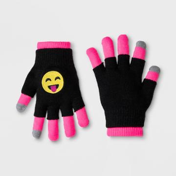 Girls' Emoji 3 In 1 Gloves - Black