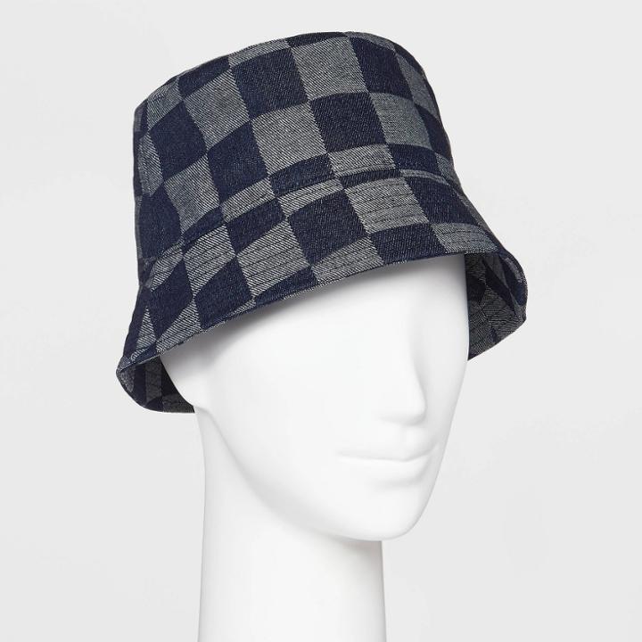 Women's Denim Check Print Bucket Hat - Wild Fable Blue