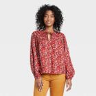 Women's Balloon Long Sleeve Button-front Blouse - Universal Thread Red Floral