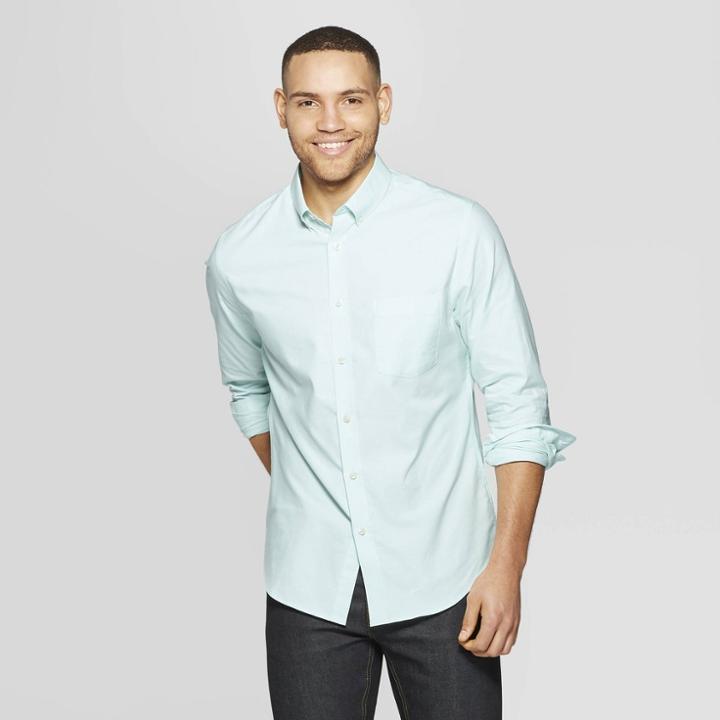 Men's Standard Fit Long Sleeve Whittier Oxford Button-down Shirt - Goodfellow & Co Alpine