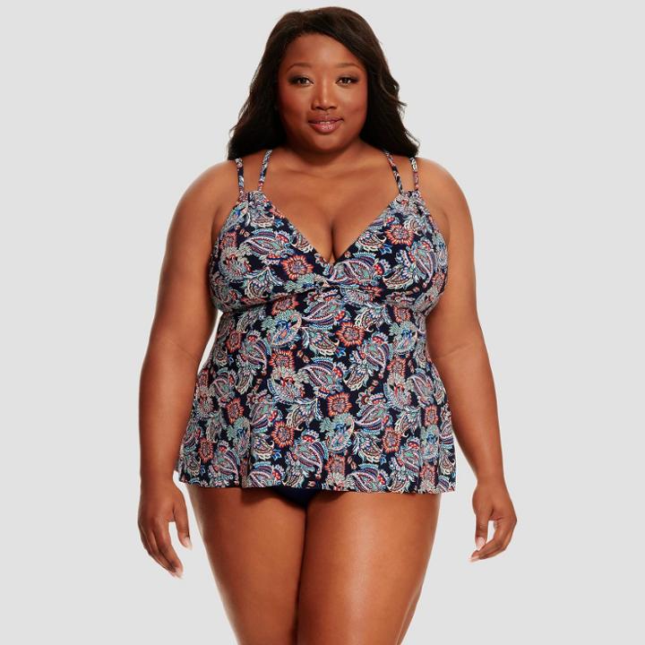 Dreamsuit By Miracle Brands Women's Tankini Top - Dreamsuit By Miracle Paisley Navy