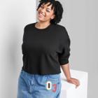 Women's Plus Size Raw Hem Cropped Sweatshirt - Wild Fable Black
