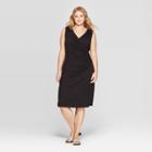 Women's Plus Size Sleeveless V-neck Gathered Wrap Dress - Ava & Viv Black