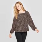 Women's Floral Print Long Sleeve Square Neck Blouse - Universal Thread Black L, Women's,