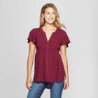 Women's Short Sleeve Smocked Button-down Shirt - Knox Rose Wine
