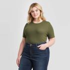 Women's Plus Size Short Sleeve Ribbed T-shirt - Ava & Viv Olive Green X, Women's, Green Green