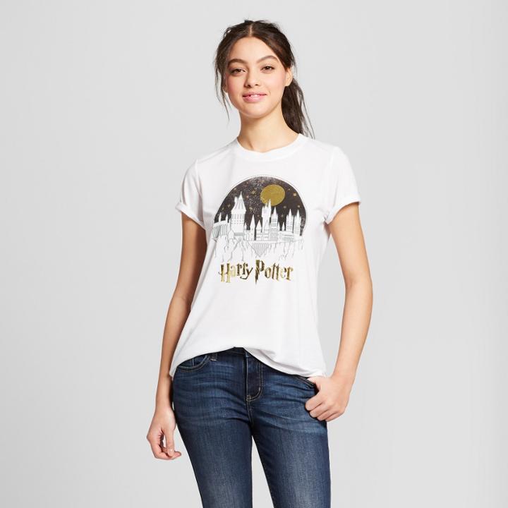 Women's Harry Potter Celestial School Moon Short Sleeve Crew Neck T-shirt (juniors') White