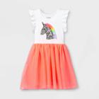 Girls' Unicorn Short Sleeve Tulle Dress - Cat & Jack Neon Peach