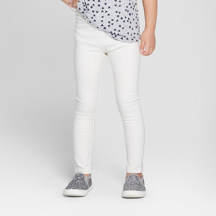 Toddler Girls' Leggings - Cat & Jack Cream Hotmelt Glitter 5t, Girl's, White