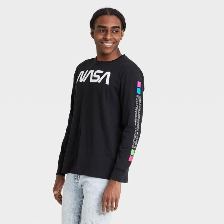 Men's Nasa Astronaut Long Sleeve T-shirt - Black