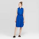 Women's Sleeveless Collared Front Button-down Shirtdress - Who What Wear Blue