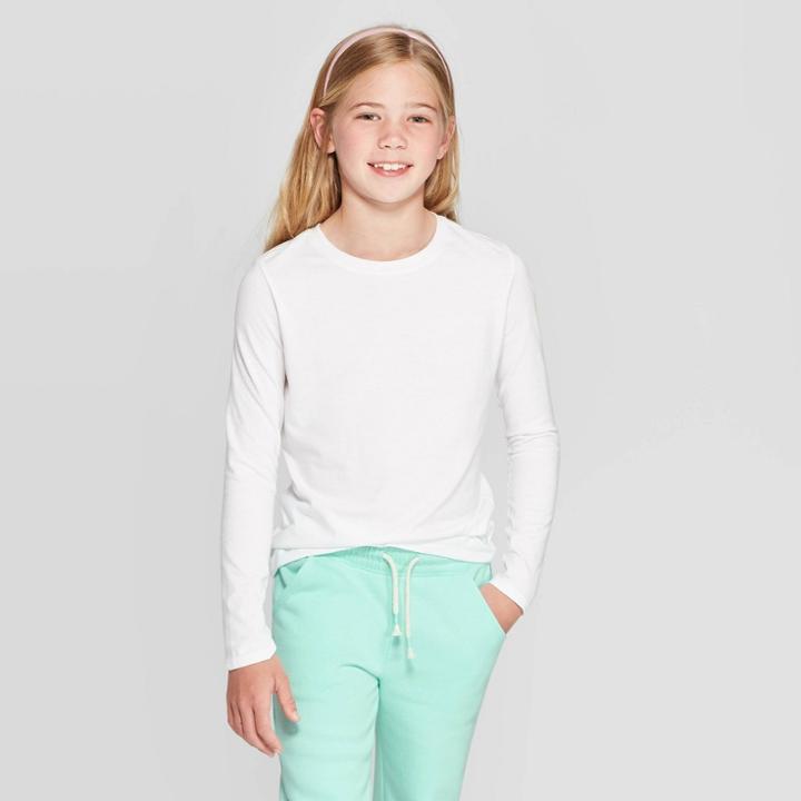 Girls' Crewneck Long Sleeve T-shirt - Cat & Jack White