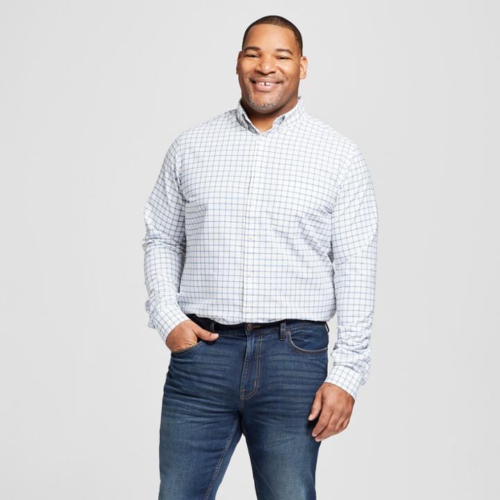 Men's Big & Tall Plaid Long Sleeve Whittier Oxford Button-down Shirt - Goodfellow & Co Calm Blue