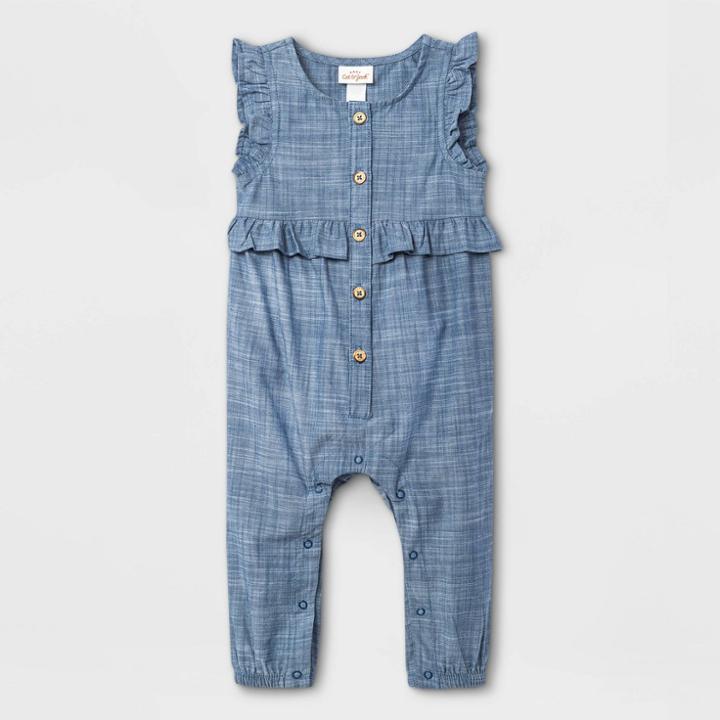 Baby Girls' Chambray Long Leg Romper - Cat & Jack Dark Blue