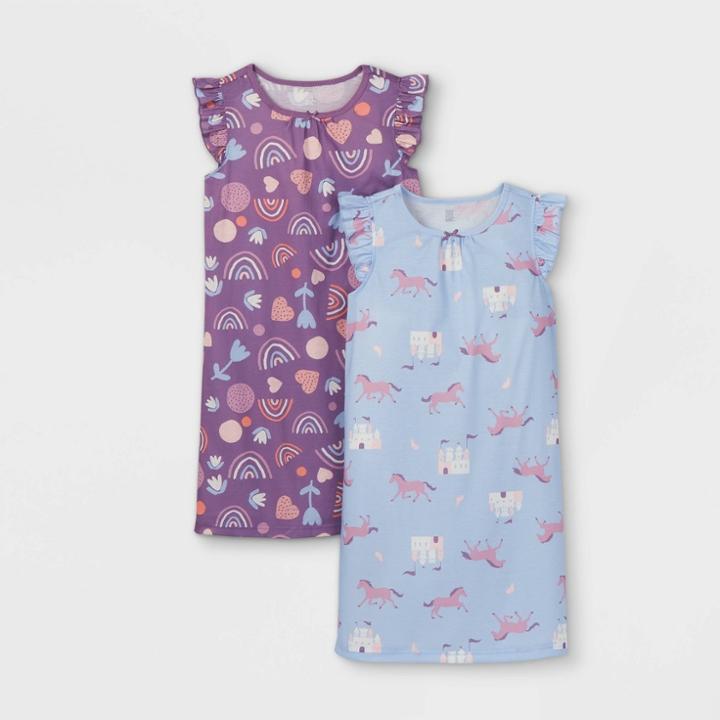 Girls' 2pk Unicorn Rainbow Castles Nightgown - Just One You Made By Carter's Purple/blue