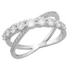 Distributed By Target Women's Silver Plated Cubic Zirconia Journey Cross Over Ring