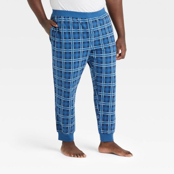Men's Big & Tall Plaid Knit Jogger Pajama Pants - Goodfellow & Co Blue