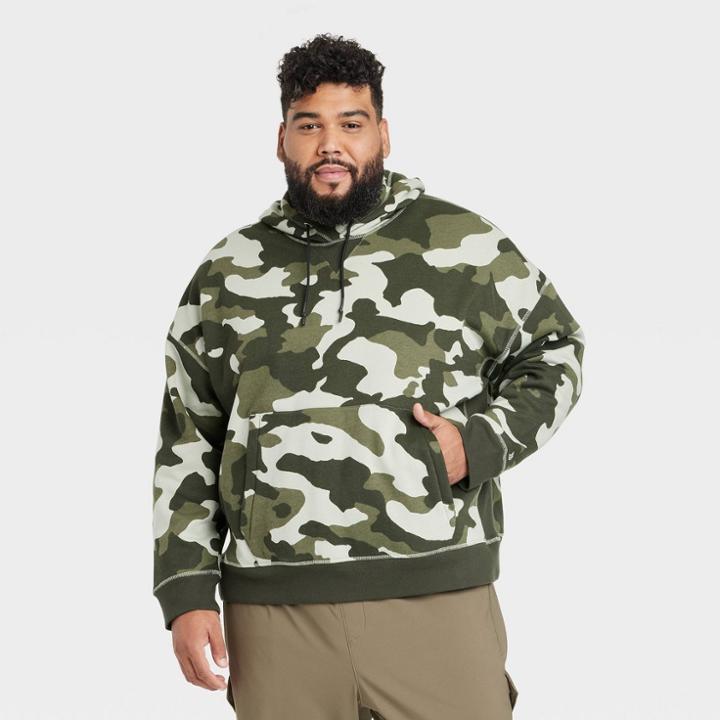 Men's Big Cotton Fleece Hooded Sweatshirt - All In Motion Camo