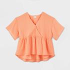 Women's Short Sleeve Wrap Front Top - A New Day Coral Xs, Women's, Pink