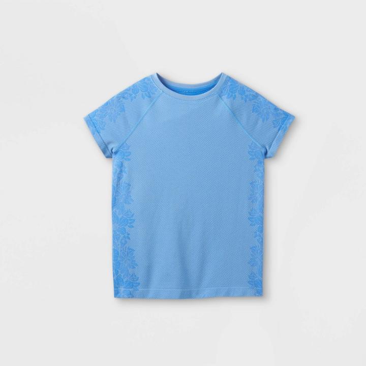 Girls' Floral Seamless T-shirt - All In Motion Pacific Blue