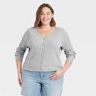 Women's Plus Size Long Sleeve V-neck T-shirt - Universal Thread Heather Gray