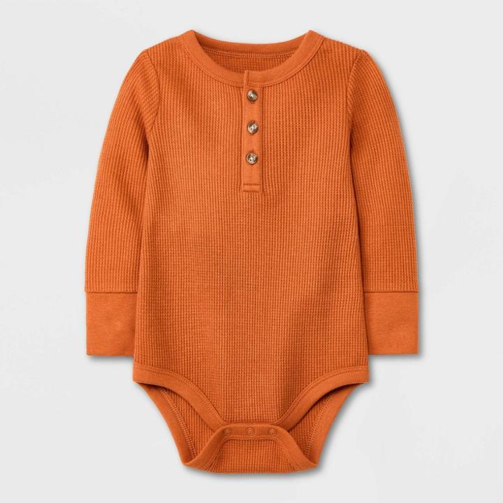 Baby Boys' Ribbed Henley Thermal Long Sleeve Bodysuit - Cat & Jack Rust Newborn, Red