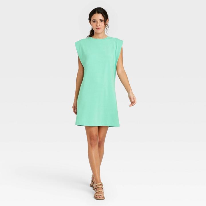 Women's Sleeveless T-shirt Dress - A New Day Teal