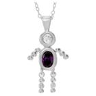 Journee Collection 1/6 Ct. T.w. Oval-cut Cz Bezel Set Birthstone Boy Pendant Necklace In Sterling Silver - Purple