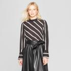 Women's Striped Long Sleeve Cowl Neck Button Blouse - Who What Wear Black