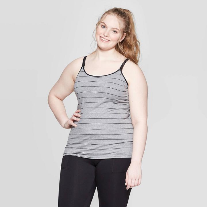 Women's Striped Nursing Cami - Auden Heather Gray/cream