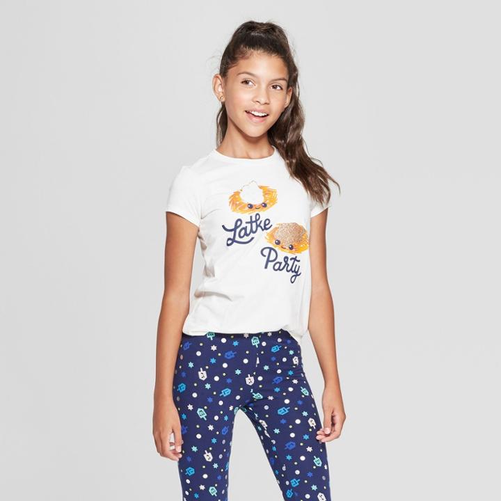 Girls' Short Sleeve Latke Party Hanukkah Graphic T-shirt - Cat & Jack Cream